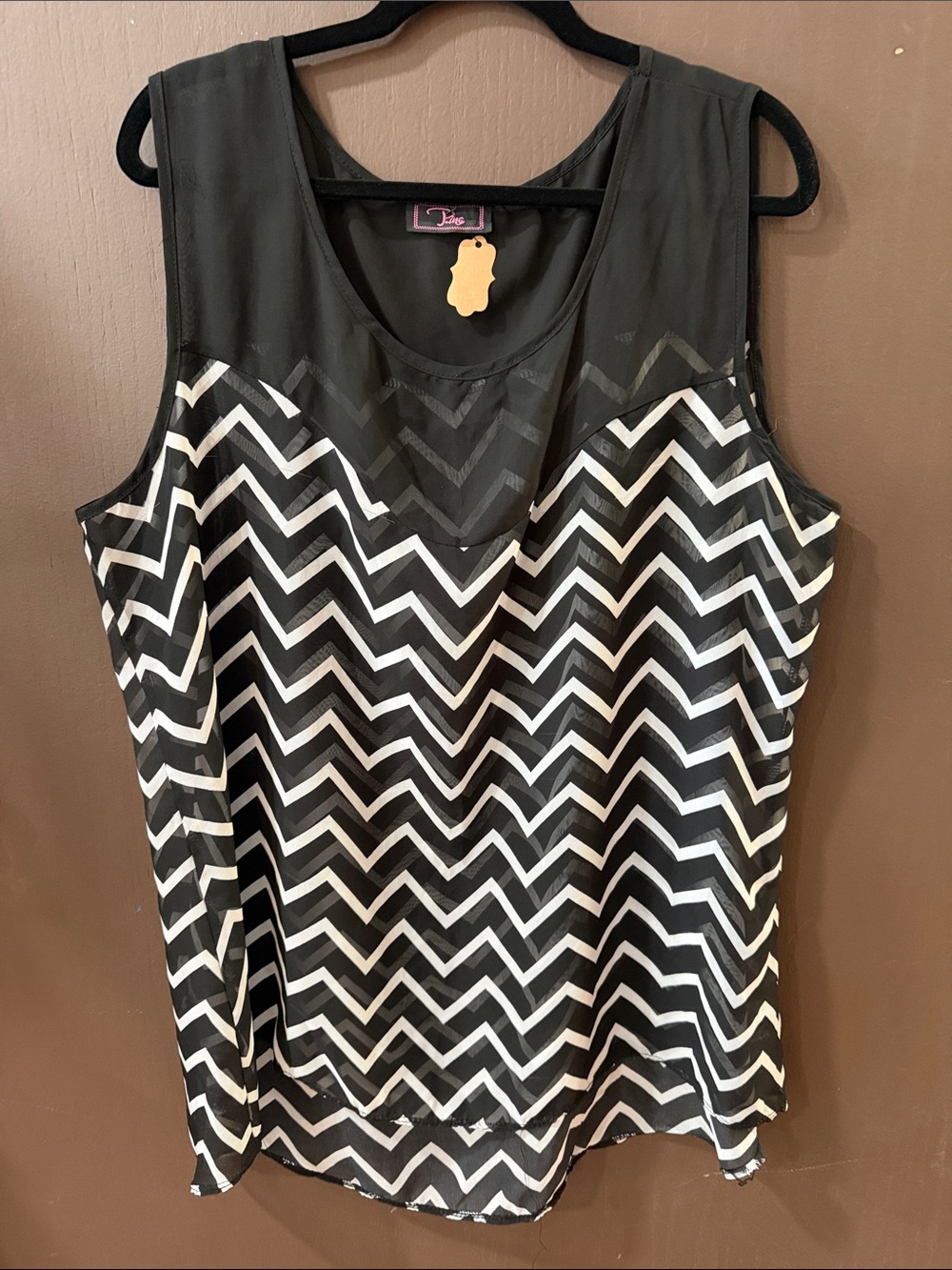 Ina Black and White Chevron Mesh Yoke Sleeveless Camisole